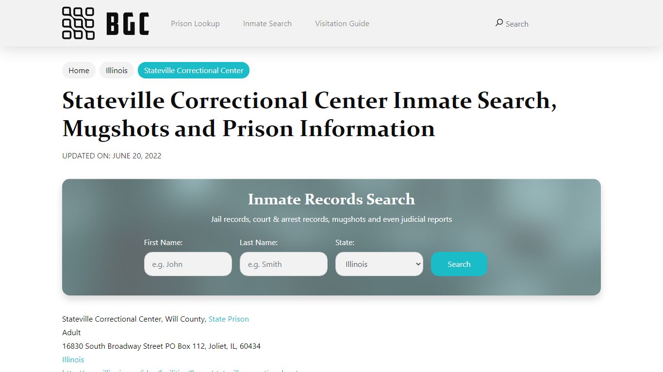 Stateville Correctional Center Inmate Search, Mugshots , Visitation ...